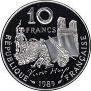 France 10 Francs Victor Hugo 1985 KM# P958 10 FRANCS VICTOR HUGO RÉPUBLIQUE 1985 FRANÇAISE coin obverse France 10 Francs Victor Hugo 1985 KM# P958 10 FRANCS VICTOR HUGO RÉPUBLIQUE 1985 FRANÇAISE coin obverse
