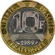 France 10 Francs Montesquieu. Essai 1989 KM# E144 10F ESSAI 1989 LIBERTÉ ÉGALITÉ FRATERNITÉ coin obverse France 10 Francs Montesquieu. Essai 1989 KM# E144 10F ESSAI 1989 LIBERTÉ ÉGALITÉ FRATERNITÉ coin obverse