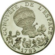 France 10 Francs Montgolfier Balloon Piedfort 1983 KM# P783 CONQVÊTE DE L'ESPACE D.PONCE 1783 coin reverse France 10 Francs Montgolfier Balloon Piedfort 1983 KM# P783 CONQVÊTE DE L'ESPACE D.PONCE 1783 coin reverse