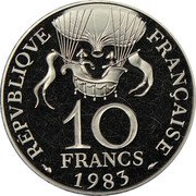 France 10 Francs Piedfort. Baloon 1983 KM# P785 RÉPVBLIQVE FRANÇAISE 10 FRANCS 1983 coin obverse France 10 Francs Piedfort. Baloon 1983 KM# P785 RÉPVBLIQVE FRANÇAISE 10 FRANCS 1983 coin obverse