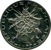 France 10 Francs (Piedfort) KM# P678 REPUBLIQUE FRANÇAISE MATHIEU 1977 coin obverse France 10 Francs (Piedfort) KM# P678 REPUBLIQUE FRANÇAISE MATHIEU 1977 coin obverse