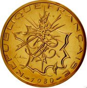 France 10 Francs Piedfort 1980 KM# P677 10 FRANCS coin obverse France 10 Francs Piedfort 1980 KM# P677 10 FRANCS coin obverse
