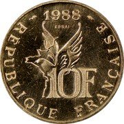 France 10 Francs (Roland Garros - Essai) KM# E139 ESSAI RÉPUBLIQUE FRANÇAISE 1988 10 F coin obverse France 10 Francs (Roland Garros - Essai) KM# E139 ESSAI RÉPUBLIQUE FRANÇAISE 1988 10 F coin obverse