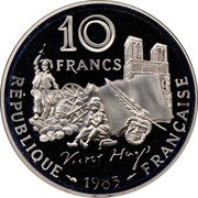 France 10 Francs Victor Hugo. Piedfort 1985 KM# P956 10 FRANCS VICTOR HUGO RÉPUBLIQUE 1985 FRANÇAISE coin obverse France 10 Francs Victor Hugo. Piedfort 1985 KM# P956 10 FRANCS VICTOR HUGO RÉPUBLIQUE 1985 FRANÇAISE coin obverse