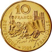 France 10 Francs Victor Hugo - Piedfort 1985 KM# P955 10 FRANCS VICTOR HUGO RÉPUBLIQUE 1985 FRANÇAISE coin obverse France 10 Francs Victor Hugo - Piedfort 1985 KM# P955 10 FRANCS VICTOR HUGO RÉPUBLIQUE 1985 FRANÇAISE coin obverse