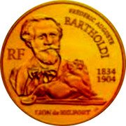 France 100 Euro 100th Anniversary of the Death of Frederic Auguste Bartholdi 2004 Proof KM# 1389 FREDERIC AUGUSTE BARTHOLDI 1834 1904 RF LION DE BELFORT coin obverse