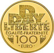 France 100 Euro 60th Anniversary of the Normandy Invasion 2004 Proof KM# 1377 D DAY LIBERTÉ ÉGALITÉ-FRATERNITÉ 20 04 100 EURO coin reverse