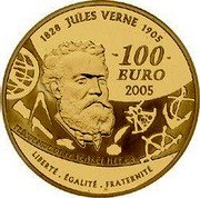 France 100 Euro Around the World in 80 Days 2005 Proof KM# 2033 1828 JULES VERNE 1905 100 EURO 2005 PRÉCURSEUR DE LA SCIENCE FICTION LIBERTÉ ÉGALITÉ FRATERNITÉ coin reverse France 100 Euro Around the World in 80 Days 2005 Proof KM# 2033 1828 JULES VERNE 1905 100 EURO 2005 PRÉCURSEUR DE LA SCIENCE FICTION LIBERTÉ ÉGALITÉ FRATERNITÉ coin reverse