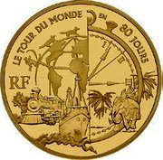 France 100 Euro Around the World in 80 Days 2005 Proof KM# 2033 LE TOUR DU MONDE EN 80 JOURS RF coin obverse France 100 Euro Around the World in 80 Days 2005 Proof KM# 2033 LE TOUR DU MONDE EN 80 JOURS RF coin obverse