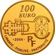 France 100 Euro 500th Anniversary of Saint Peter's Basilica 2006 Proof KM# 2047 100 EURO 2006 RF LIBERTÉ ÉGALITÉ FRATERNITÉ coin obverse