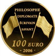 France 100 Euro 300th Anniversary of Birth of Benjamin Franklin 2006 Proof KM# 2044 PHILOSOPHE DIPLOMATE ÉCRIVAIN SAVANT 100 EURO 2006 coin reverse