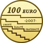 France 100 Euro 60th Anniversary of the Cannes Cinema Festival 2007 Proof KM# 1497 100 EURO 2007 LIBERTÉ ÉGALITÉ FRATERNITÉ coin reverse