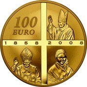 France 100 Euro 150 Years Marian Apparition in Lourdes 2008 Proof KM# 1565 100 EURO 1858 2008 coin reverse France 100 Euro 150 Years Marian Apparition in Lourdes 2008 Proof KM# 1565 100 EURO 1858 2008 coin reverse