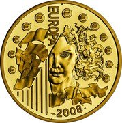 France 100 Euro 10th Anniversary of the French Presidency 2008 Proof KM# 1531 € EUROPA 2008 coin reverse France 100 Euro 10th Anniversary of the French Presidency 2008 Proof KM# 1531 € EUROPA 2008 coin reverse