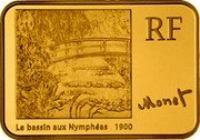 France 100 Euro Claude Monet 2009 Proof KM# 1641 LE BASSIN AUX NYMPHÉAS 1900 RF MONET coin obverse France 100 Euro Claude Monet 2009 Proof KM# 1641 LE BASSIN AUX NYMPHÉAS 1900 RF MONET coin obverse