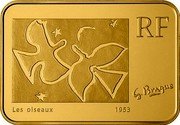 France 100 Euro Georges Braque 2010 Proof KM# 1707 RF G. BRAQUE LES OISEAUX 1953 coin obverse France 100 Euro Georges Braque 2010 Proof KM# 1707 RF G. BRAQUE LES OISEAUX 1953 coin obverse