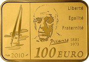 France 100 Euro Pablo Picasso 2010 Proof KM# 1711 LIBERTÉ ÉGALITÉ FRATERNITÉ PICASSO 1881 1973 2010 100 EURO coin reverse France 100 Euro Pablo Picasso 2010 Proof KM# 1711 LIBERTÉ ÉGALITÉ FRATERNITÉ PICASSO 1881 1973 2010 100 EURO coin reverse