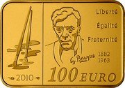 France 100 Euro Georges Braque 2010 Proof KM# 1707 LIBERTÉ ÉGALITÉ FRATERNITÉ G. BRAQUE 1882 1963 2010 100 EURO coin reverse France 100 Euro Georges Braque 2010 Proof KM# 1707 LIBERTÉ ÉGALITÉ FRATERNITÉ G. BRAQUE 1882 1963 2010 100 EURO coin reverse