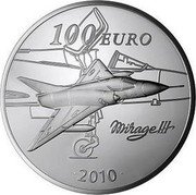 France 100 Euro Marcel Dassault 2010 Proof KM# 1689 100 EURO MIRAGE III 2010 coin reverse France 100 Euro Marcel Dassault 2010 Proof KM# 1689 100 EURO MIRAGE III 2010 coin reverse