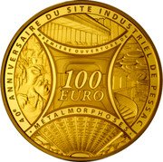 France 100 Euro Pessac Industrial Site. 40th Anniversary 2013 Proof KM# 2113 40E ANNIVERSAIRE DU SITE INDUSTRIEL DE PESSAC PREMIÈRE OUVERTURE DE 100 EURO MÉTALMORPHOSES coin reverse France 100 Euro Pessac Industrial Site. 40th Anniversary 2013 Proof KM# 2113 40E ANNIVERSAIRE DU SITE INDUSTRIEL DE PESSAC PREMIÈRE OUVERTURE DE 100 EURO MÉTALMORPHOSES coin reverse
