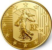 France 100 Euro Charles the Bald's denier 2014 Proof KM# 2135 GLORIA SIT XPO REGI VICTORIA CARLO 100 EURO coin obverse France 100 Euro Charles the Bald's denier 2014 Proof KM# 2135 GLORIA SIT XPO REGI VICTORIA CARLO 100 EURO coin obverse