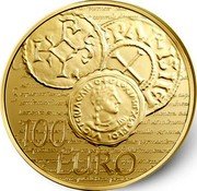 France 100 Euro Charles the Bald's denier 2014 Proof KM# 2135 20 14 RF coin reverse France 100 Euro Charles the Bald's denier 2014 Proof KM# 2135 20 14 RF coin reverse