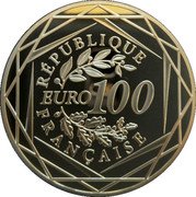 France 100 Euro Rooster 2015 KM# 2262 RÉPUBLIQUE EURO 100 FRANÇAISE coin obverse France 100 Euro Rooster 2015 KM# 2262 RÉPUBLIQUE EURO 100 FRANÇAISE coin obverse