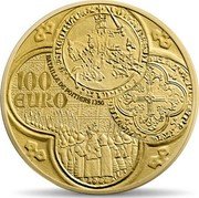 France 100 Euro Historic Coins. Franc A Cheval 2015 Proof KM# 2267 BATAILLE DE POITIERS 1356 100 EURO coin reverse France 100 Euro Historic Coins. Franc A Cheval 2015 Proof KM# 2267 BATAILLE DE POITIERS 1356 100 EURO coin reverse