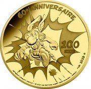 France 100 Euro Asterix 2019  Proof KM# 2826 60E ANNIVERSAIRE 100 EURO ASTERIX® - OBELIX® - IDEFIX® / ©2019 LES ÉDITIONS ALBERT RENÉ / GOSCINNY-UDERZO 2019 coin reverse