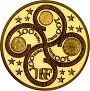 France 100 Euro First Anniversary of the Euro 2003 100 EURO RF ÖSTERREICH / BELGIQUE / BELGIE LUXEMBOURG / NEDERLAND / SUOMI PORTUGAL / DEUTSCHLAND / ESPAÑA ITALIA / FRANCE / ELLADA / EIRE coin obverse