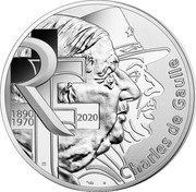 France 100 Euro General Charles de Gaulle 2020  KM# 2916 RF 1890 1970 2020 CHARLES DE GAULLE coin reverse France 100 Euro General Charles de Gaulle 2020  KM# 2916 RF 1890 1970 2020 CHARLES DE GAULLE coin reverse