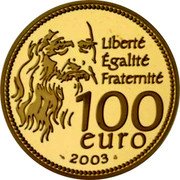 France 100 Euro 500 Years of Mona Lisa 2003 Proof KM# 2005 LIBERTÉ ÉGALITÉ FRATERNITÉ 100 EURO 2003 coin reverse
