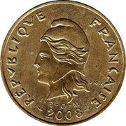 France 100 Francs French Polynesia 2008 (a) KM# 14a RÉPUBLIQUE FRANÇAISE R. JOLY I E O M 2009 coin obverse France 100 Francs French Polynesia 2008 (a) KM# 14a RÉPUBLIQUE FRANÇAISE R. JOLY I E O M 2009 coin obverse