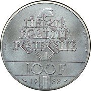 France 100 Francs (Essai - Fraternity) KM# E141 LIBERTÉ ÉGALITÉ FRATERNITÉ 100F 19 88 ESSAI DURAND-MEGRET coin reverse France 100 Francs (Essai - Fraternity) KM# E141 LIBERTÉ ÉGALITÉ FRATERNITÉ 100F 19 88 ESSAI DURAND-MEGRET coin reverse