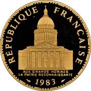France 100 Francs KM# P795 Modern Republic RÉPUBLIQUE FRANÇAISE AUX GRANDS HOMMES LA PATRIE RECONNAISSANTE 1983 coin obverse