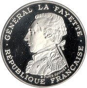 France 100 Francs La Fayette Piedfort 1987 (fr) BU KM# P991a GÉNÉRAL LA FAYETTE D'AP B. DUVIVIER RÉPUBLIQUE FRANÇAISE coin obverse France 100 Francs La Fayette Piedfort 1987 (fr) BU KM# P991a GÉNÉRAL LA FAYETTE D'AP B. DUVIVIER RÉPUBLIQUE FRANÇAISE coin obverse