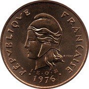 France 100 Francs (Marianne. New Caledonia) KM# 15 RÉPUBLIQUE FRANÇAISE R JOLY I E O M 1976 coin obverse France 100 Francs (Marianne. New Caledonia) KM# 15 RÉPUBLIQUE FRANÇAISE R JOLY I E O M 1976 coin obverse