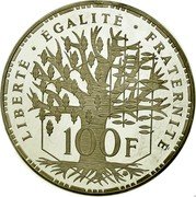 France 100 Francs (Pantheon.) KM# P751 LIBERTÉ ÉGALITÉ FRATERNITÉ 100 F coin reverse