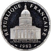 France 100 Francs (Pantheon Piedfort) KM# P753 RÉPUBLIQUE FRANÇAISE AUX GRANDS HOMMES LA PATRIE RECONNAISSANTE 1982 coin obverse
