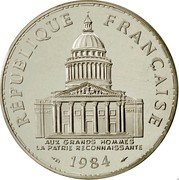 France 100 Francs (Pantheon Piedfort) KM# P926 RÉPUBLIQUE FRANÇAISE AUX GRANDS HOMMES LA PATRIE RECONNAISSANTE 1984 coin obverse