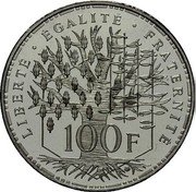 France 100 Francs Pantheon 1986 KM# P970 LIBERTÉ ÉGALITÉ FRATERNITÉ 100 F coin reverse France 100 Francs Pantheon 1986 KM# P970 LIBERTÉ ÉGALITÉ FRATERNITÉ 100 F coin reverse