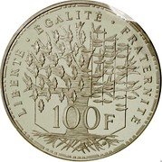 France 100 Francs (Pantheon Piedfort) KM# P926 LIBERTÉ ÉGALITÉ FRATERNITÉ 100 F coin reverse