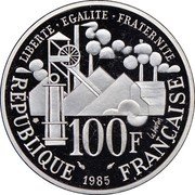 France 100 Francs 100th Anniversary of Germinal. Piedfort 1985 KM# P962 1885-1985 EMILE ZOLA GERMINAL coin reverse France 100 Francs 100th Anniversary of Germinal. Piedfort 1985 KM# P962 1885-1985 EMILE ZOLA GERMINAL coin reverse
