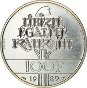 France 100 Francs Piedfort 1989  BU - 900‰ KM# P1008 100F 1989 LIBERTÉ ÉGALITÉ FRATERNITÉ DURAND-MEGRET coin reverse France 100 Francs Piedfort 1989  BU - 900‰ KM# P1008 100F 1989 LIBERTÉ ÉGALITÉ FRATERNITÉ DURAND-MEGRET coin reverse