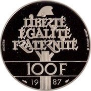 France 100 Francs (Piedfort. 230th anniversary of the birth of La Fayette.) KM# P991 LIBERTÉ ÉGALITÉ FRATERNITÉ 100 F 19 87 PIEDFORT DURAND - MEGRET coin obverse France 100 Francs (Piedfort. 230th anniversary of the birth of La Fayette.) KM# P991 LIBERTÉ ÉGALITÉ FRATERNITÉ 100 F 19 87 PIEDFORT DURAND - MEGRET coin obverse