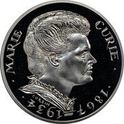 France 100 Francs (Piedfort 50th Anniversary - Death of Marie Curie) KM# P923 MARIE CURIE 1867 - 1934 CORBIN coin reverse