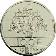 France 100 Francs (Piedfort Issue) KM# P999 LIBERTÉ ÉGALITÉ FRATERNITÉ 100 F 1988 PIEDFORT DURAND-MEGRET coin reverse France 100 Francs (Piedfort Issue) KM# P999 LIBERTÉ ÉGALITÉ FRATERNITÉ 100 F 1988 PIEDFORT DURAND-MEGRET coin reverse
