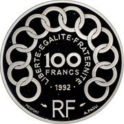 France 100 Francs (Piedfort Jean Monnet) 100 FRANCS LIBERTE EGALITE FRATERNITE 1992 PIEDFORT RF A. PAOLI coin obverse