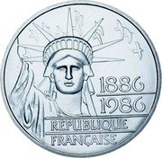 France 100 Francs Statue of Liberty. Piedfort 1986  Proof KM# P972 1886 1986 RÉPUBLIQUE FRANÇAISE coin obverse