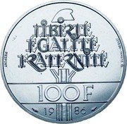 France 100 Francs Statue of Liberty. Piedfort 1986  Proof KM# P972 LIBERTÉ ÉGALITÉ FRATERNITÉ PIEDFORT 100F 19 86 DURAND-MEGRET coin reverse